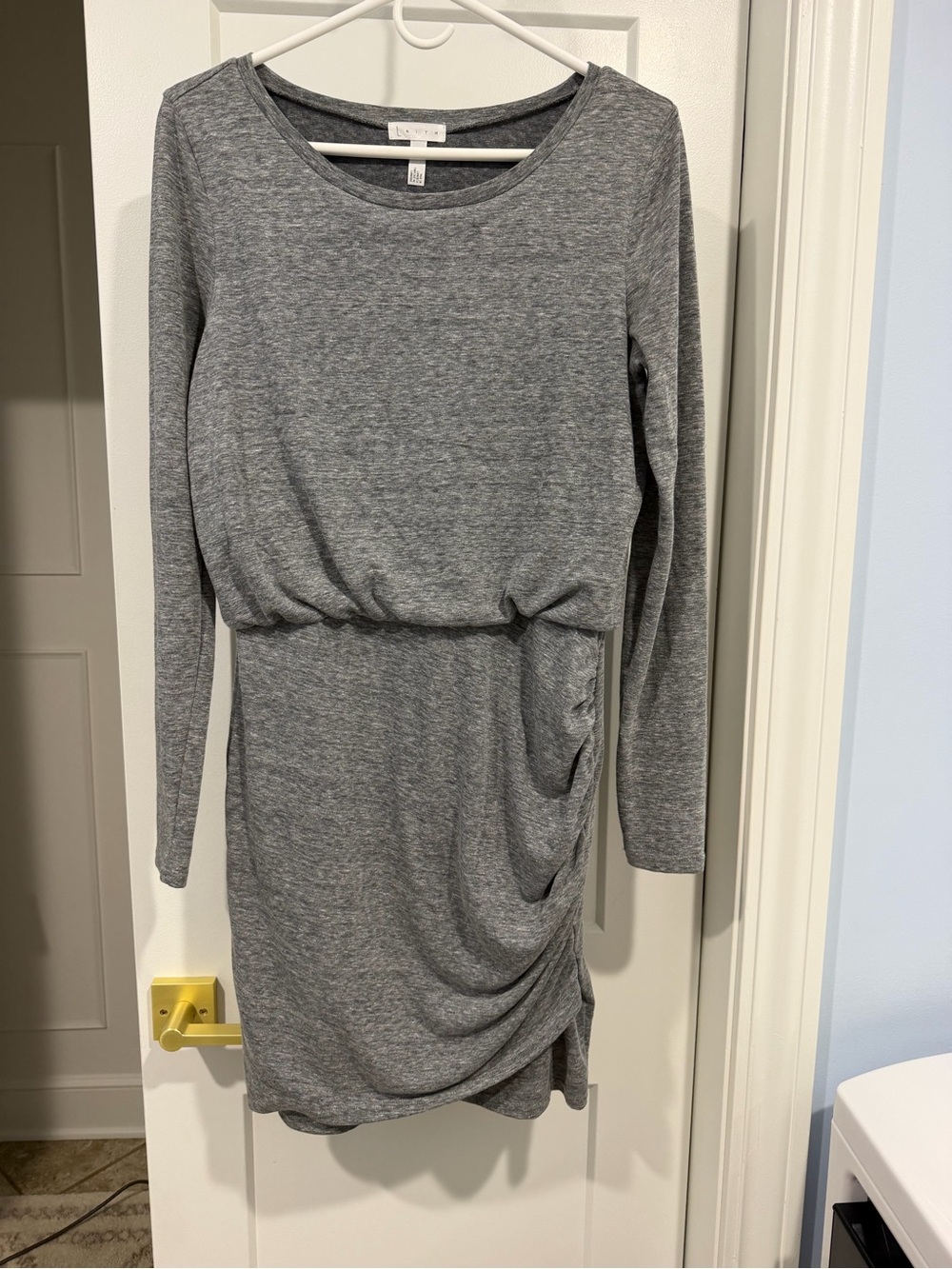 Leith Heather Gray Long-Sleeve Ruched Waist Dress Size M